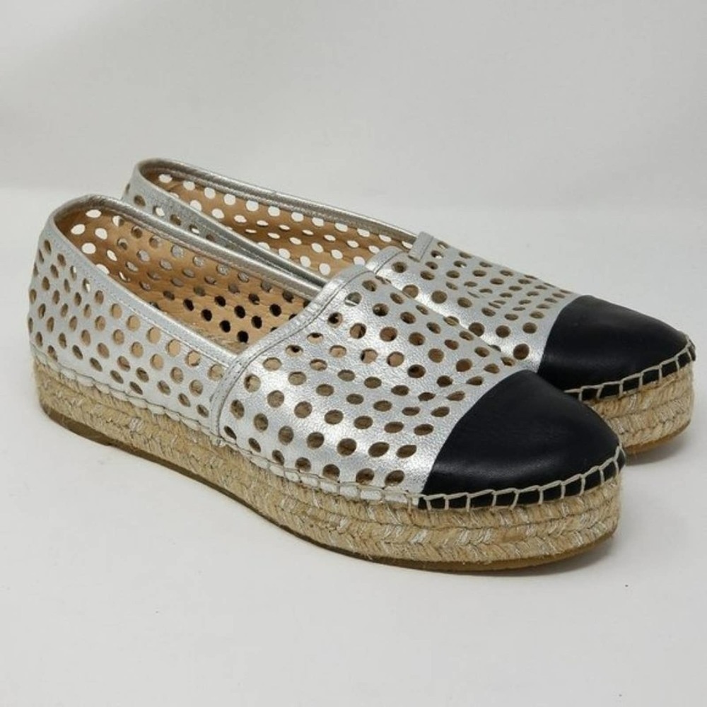 Loeffler Randall Metallic Perforated Platform Espadrille Slip On Shoes Size 8.5